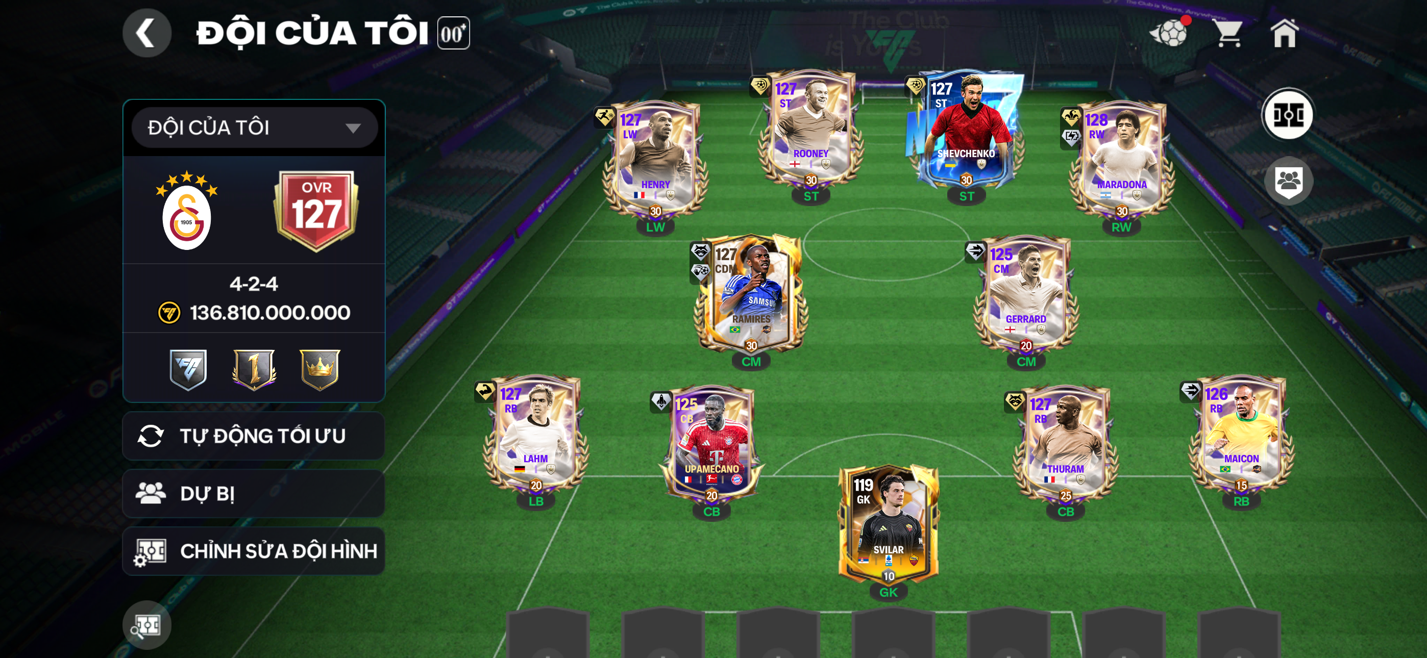 Acc Grn ttt Ovr 127 Madarona +Shev+Henry hàng công mạnh +2b coin +8k8 mảnh