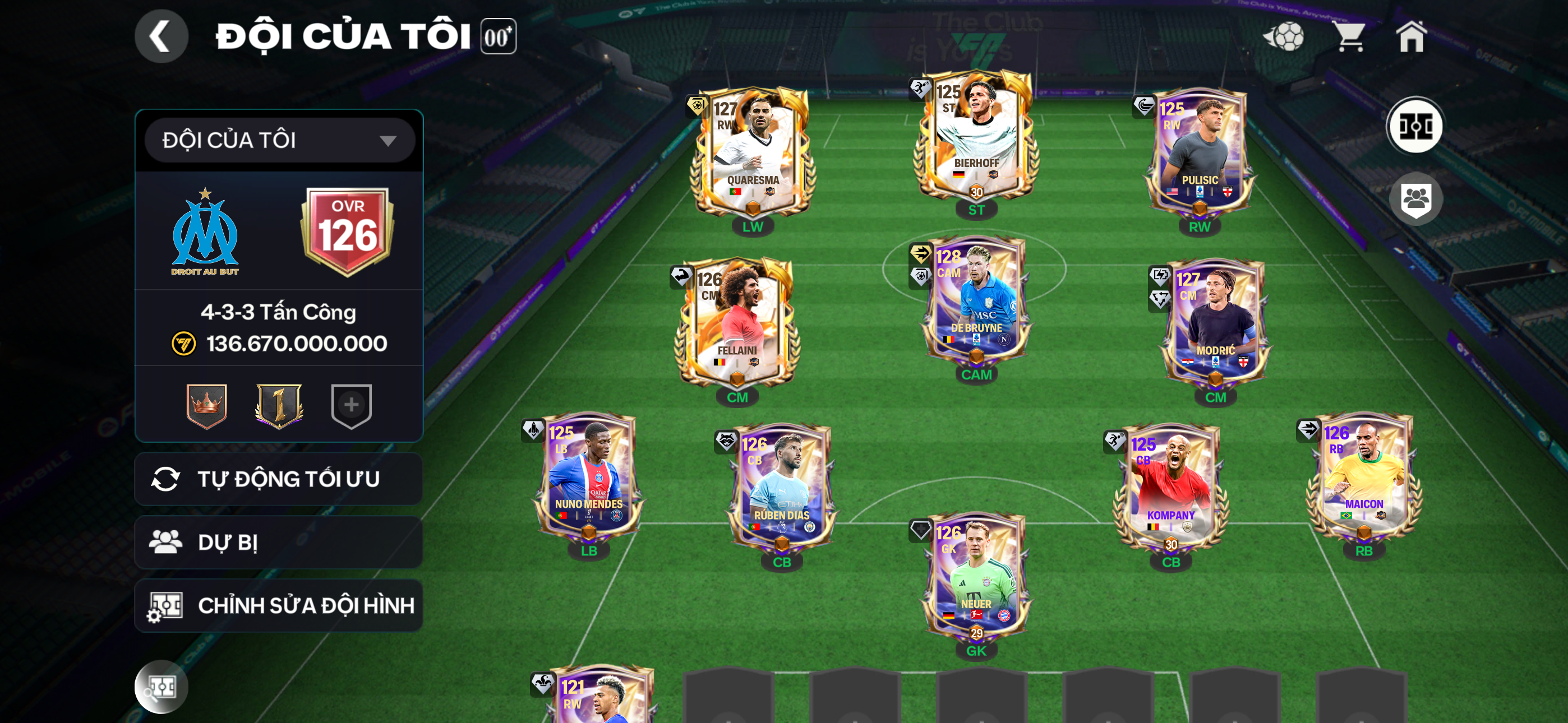 Acc Grn ttt Ovr127 Bru 128+Modric127+nhiều cthu127 126 +5k mảnh+3 rank chưa đá