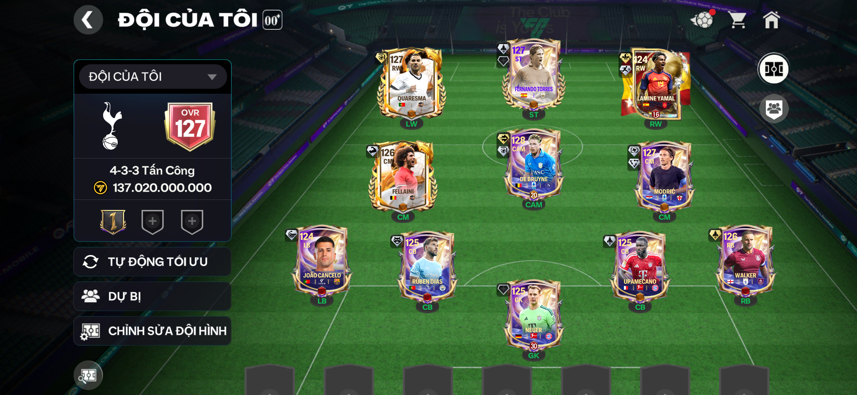Acc Grn ttt Ovr 127 Bru 128 + Tores127+ Modric 127 + nhiều cthu ngon